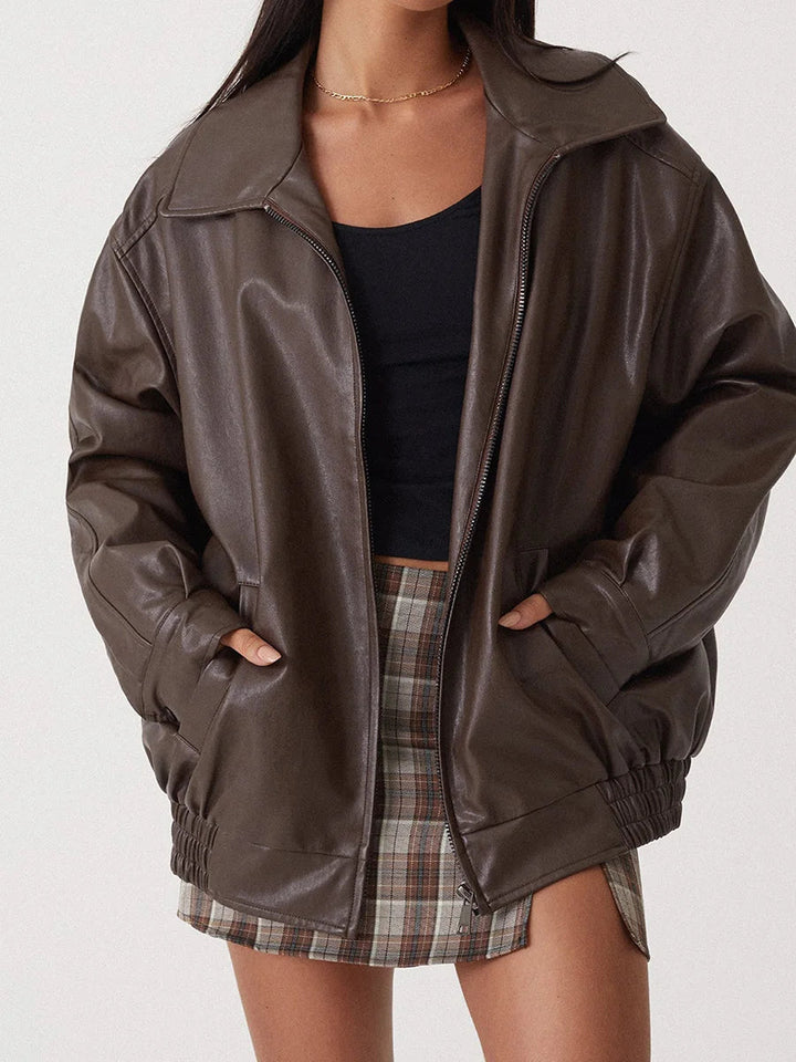 Oversized Leather Bomber Jacket | Women's Jacket