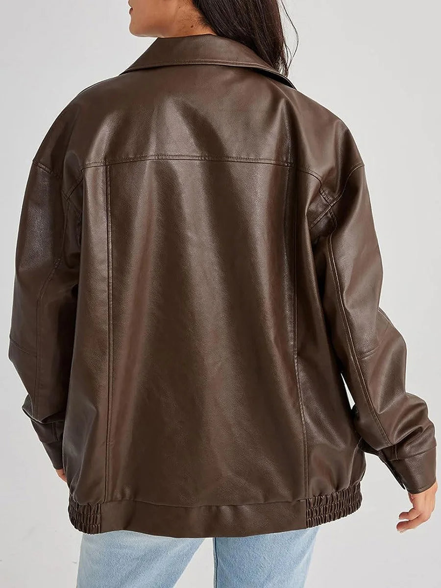 Oversized Leather Bomber Jacket | Women's Jacket