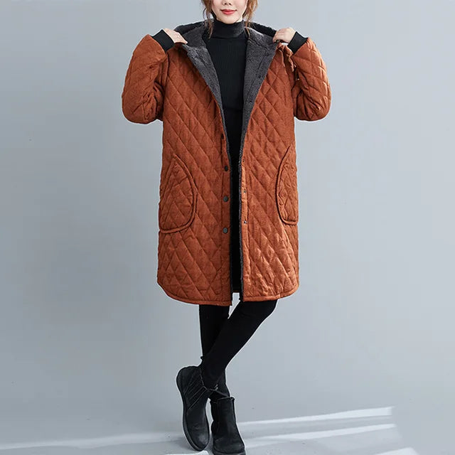 Padded Hooded Jacket Women | Knee-Length Winter Coat