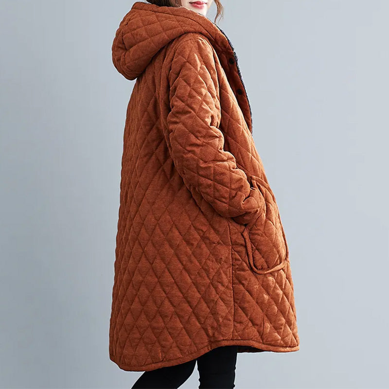 Padded Hooded Jacket Women | Knee-Length Winter Coat
