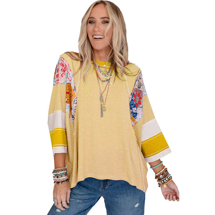 Patchwork Batwing Top | Women's Blouse for Casual Wear
