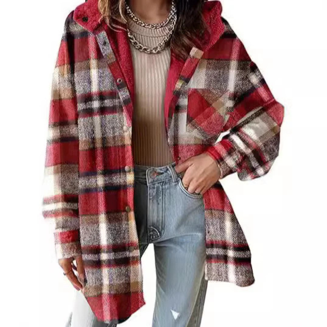 Plaid Hooded Jacket | Relaxed Fit Outerwear for Women