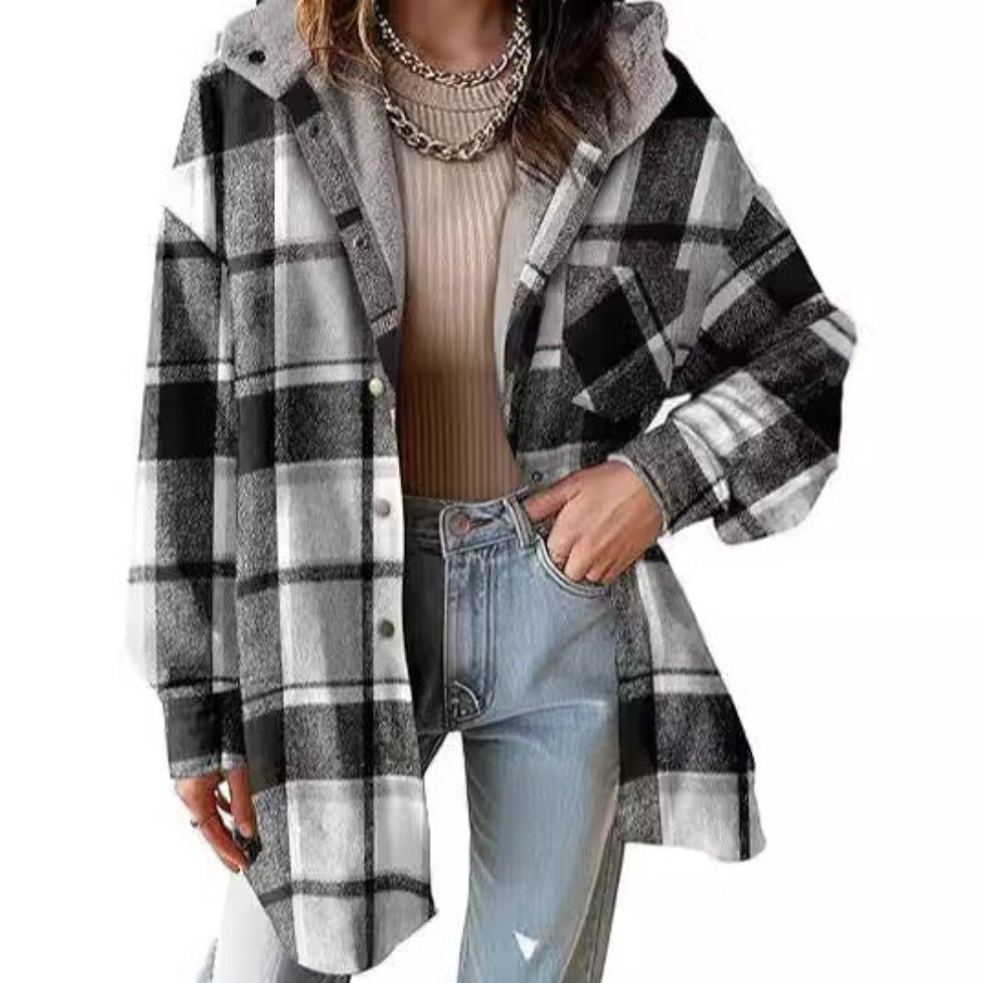 Plaid Hooded Jacket | Relaxed Fit Outerwear for Women