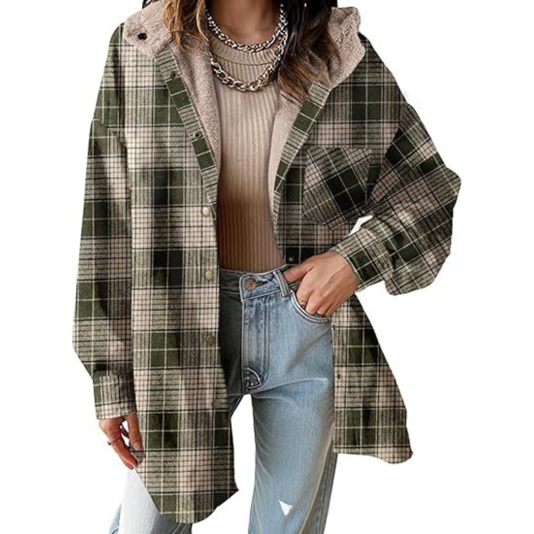 Plaid Hooded Jacket | Relaxed Fit Outerwear for Women