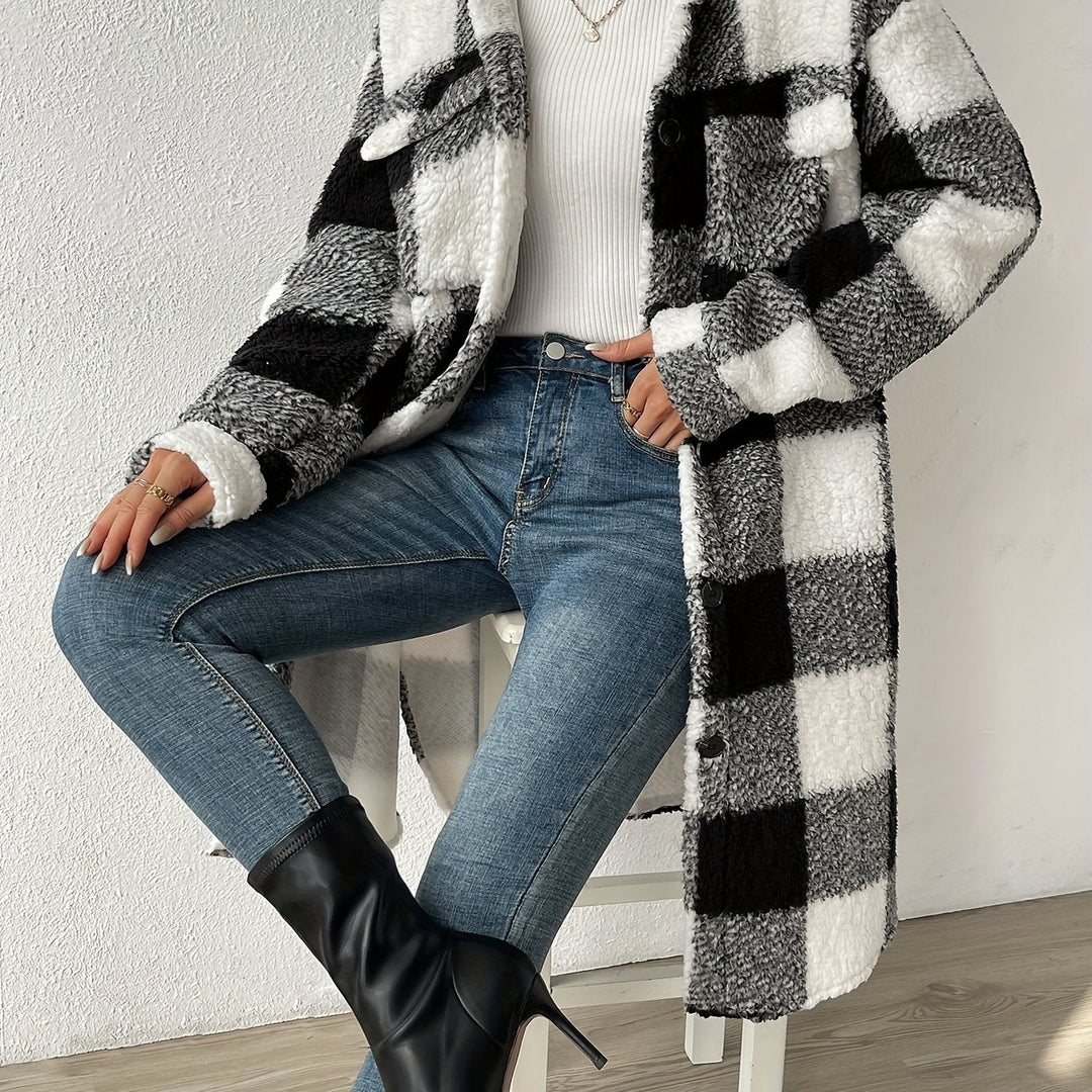 Plaid Teddy Fleece Coat | Women's Winter Long Coat