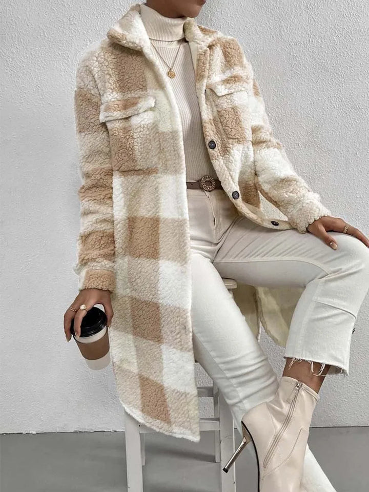 Plaid Teddy Fleece Coat | Women's Winter Long Coat