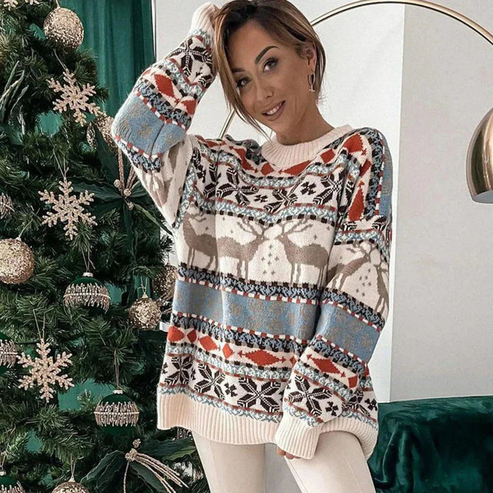 Reindeer Motif Oversized Sweater | Women's Sweater