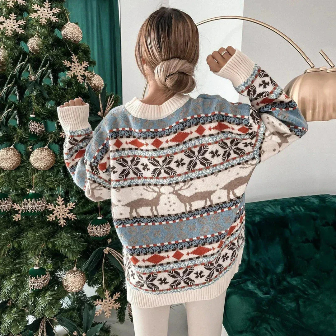 Reindeer Motif Oversized Sweater | Women's Sweater
