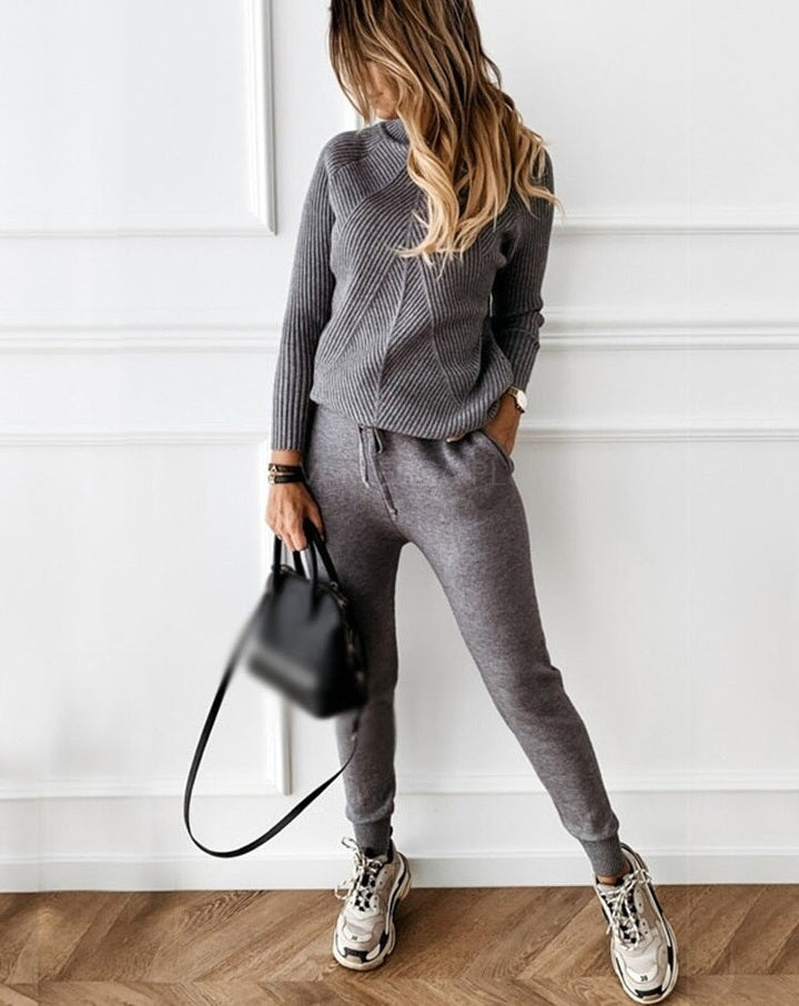 Ribbed Knit Women's Tracksuit Set | Joggers and Pullover