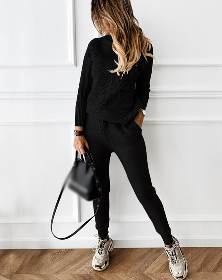 Ribbed Knit Women's Tracksuit Set | Joggers and Pullover