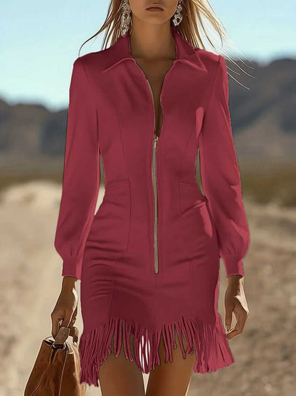 Rittika | Elegant Evening Dress with Fringed Hem