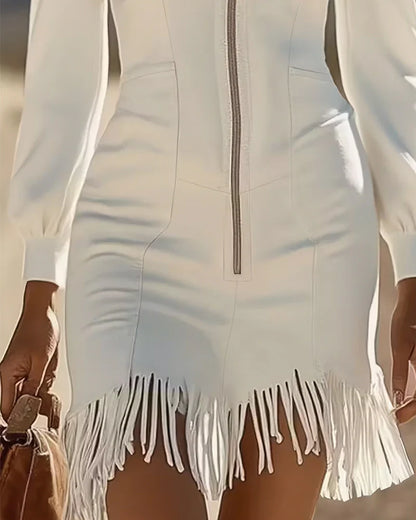 Rittika | Elegant Evening Dress with Fringed Hem