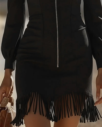 Rittika | Elegant Evening Dress with Fringed Hem