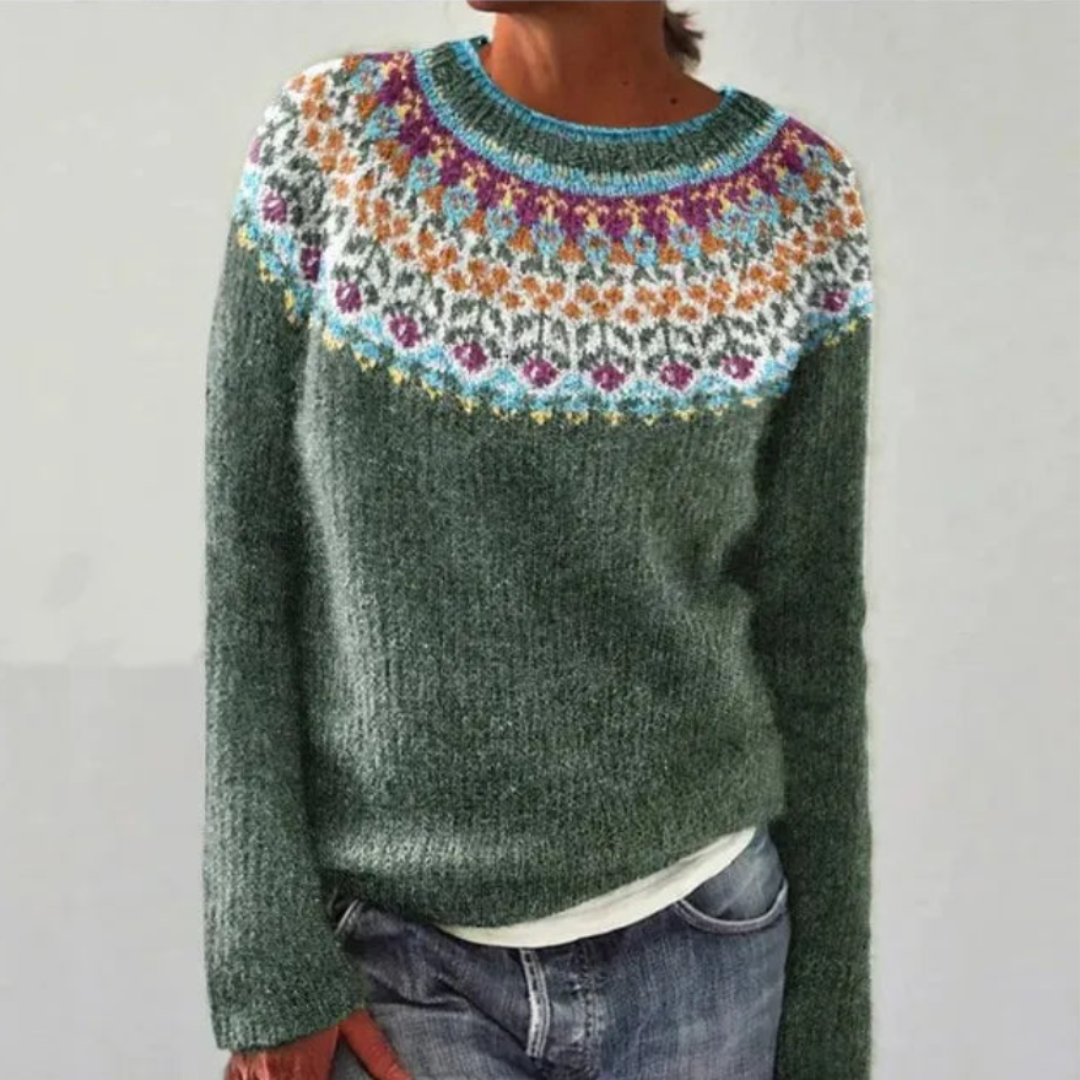Shea Cotton Sweater | Women's Sweater with Striped Embroidery