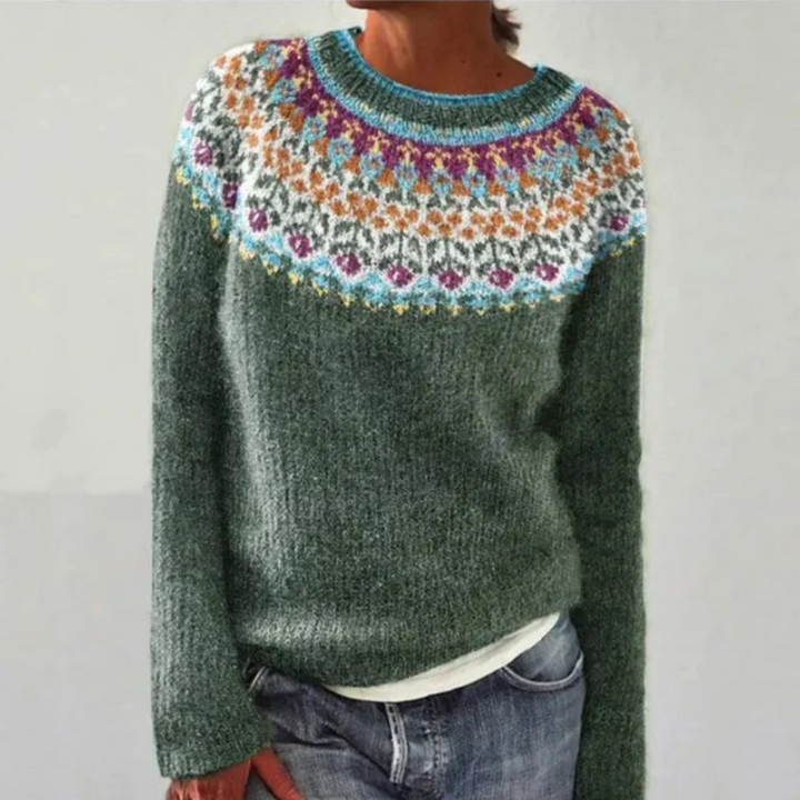 Shea Cotton Sweater | Women's Sweater with Striped Embroidery