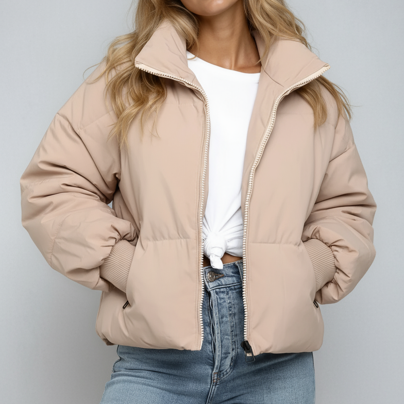 Short Puffer Jacket | Stylish High Collar Winter Coat 0