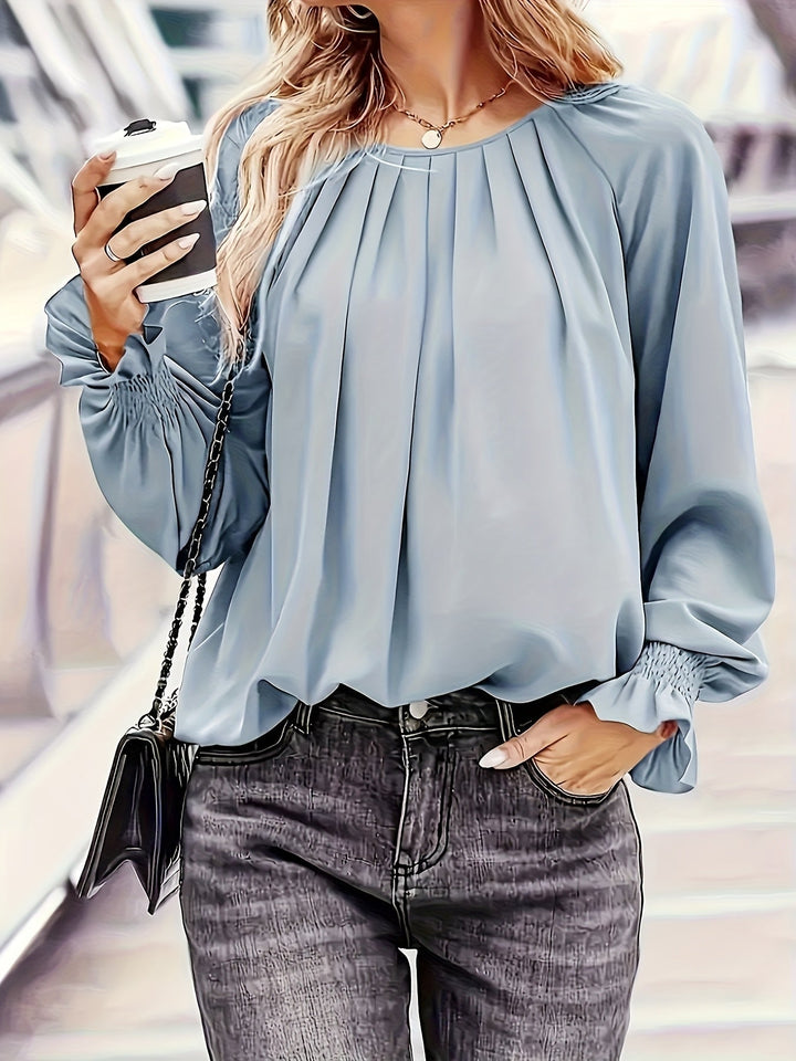 Stacy | Women's Long Sleeve Blouse with Ruched Neckline
