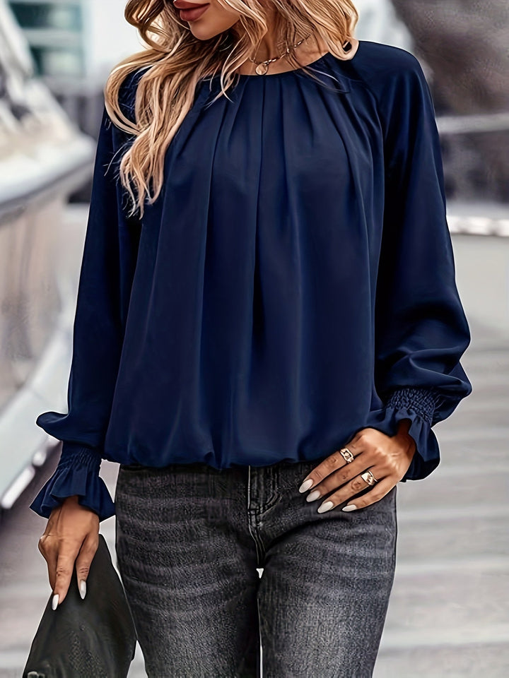 Stacy | Women's Long Sleeve Blouse with Ruched Neckline