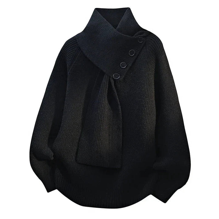 Stylish Casual Sweater with Buttoned Scarf Collar | Women's Sweater 2