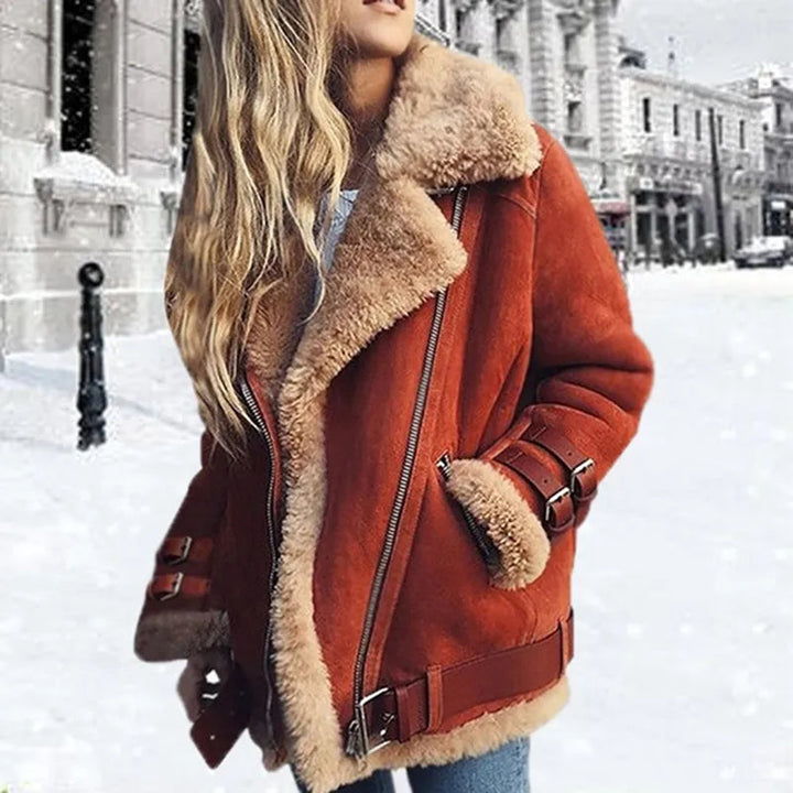 Suede Lambskin Buckle Jacket | Winter Fashion Outerwear