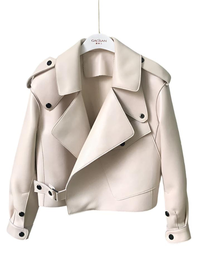 Tiffani | Women's Long Leather Jacket with Sherpa Lining
