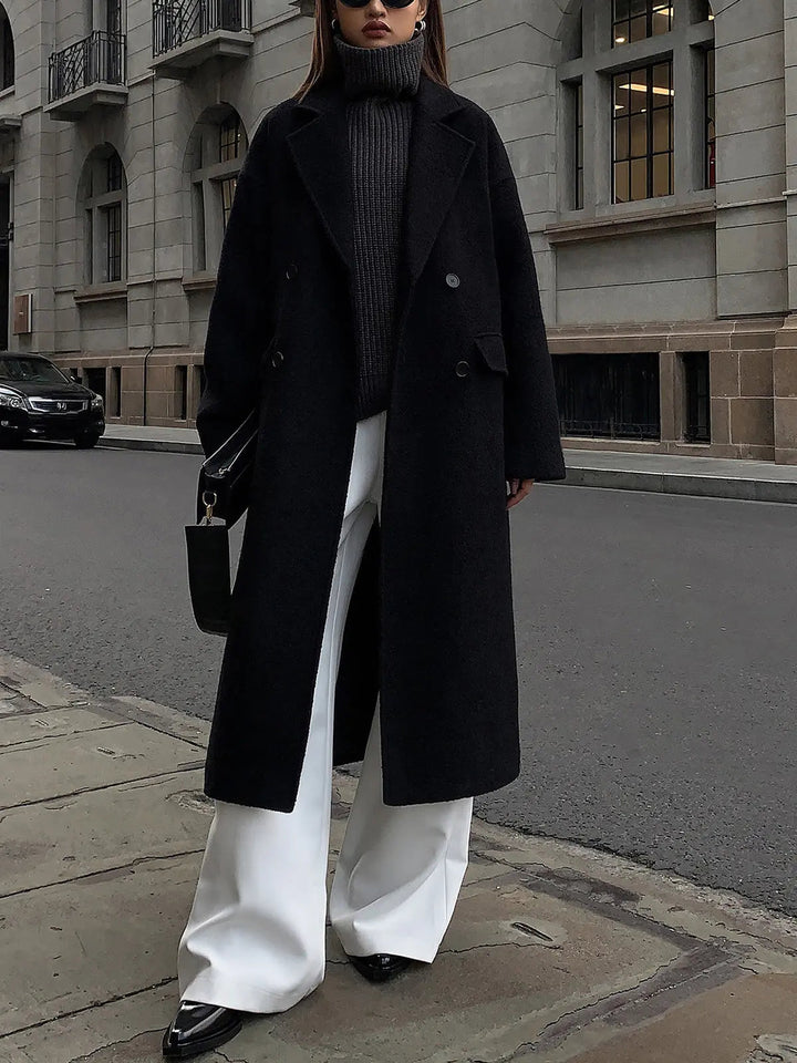 Tweed Wool Blend Long Coat | Women's Winter Coat