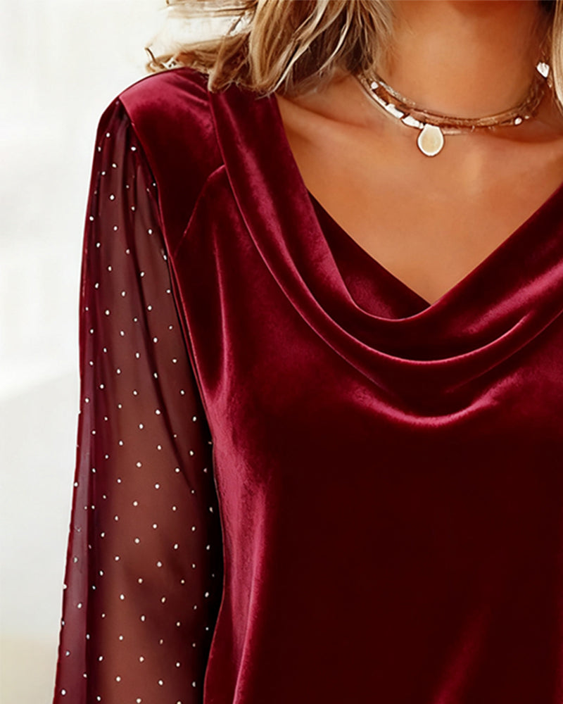 Valetta | Elegant Casual Blouse with Sheer Polka Dot Sleeves