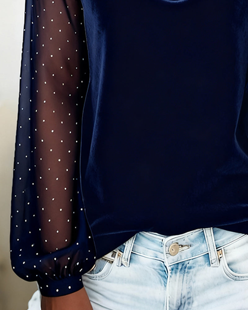 Valetta | Elegant Casual Blouse with Sheer Polka Dot Sleeves