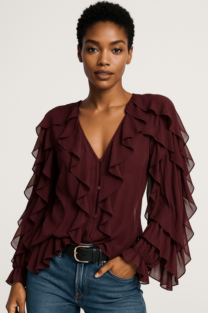 White Ruffled Blouse | Women's Long Sleeve Summer Top