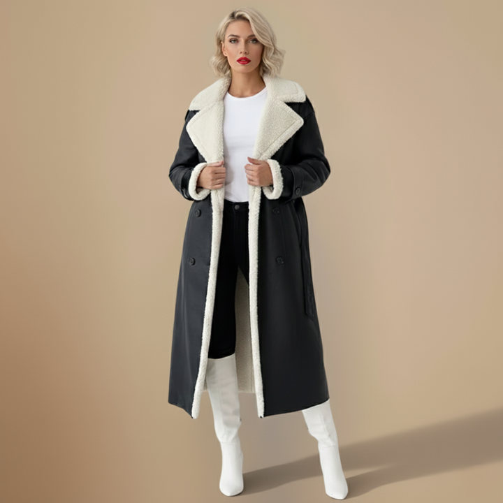 Winter Leather Double Collar Coat | Women's Winter Coat