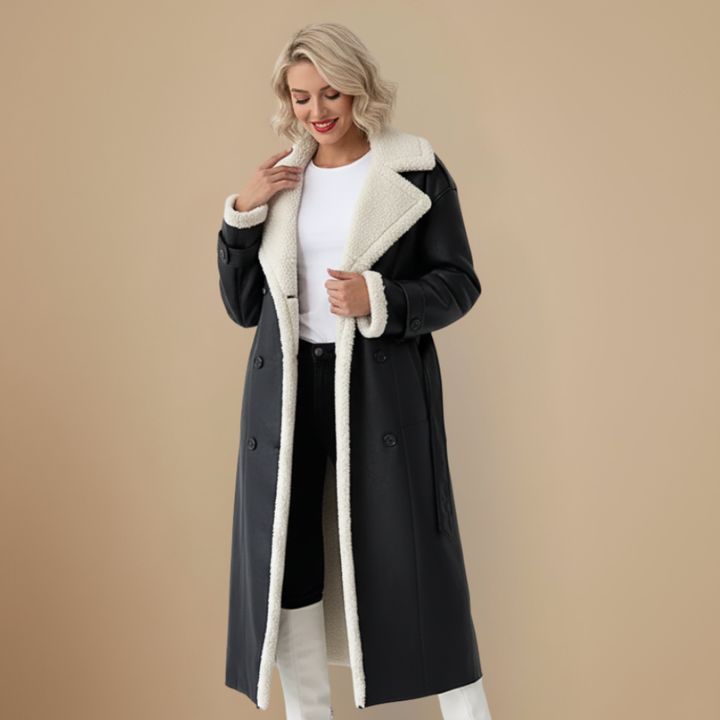 Winter Leather Double Collar Coat | Women's Winter Coat