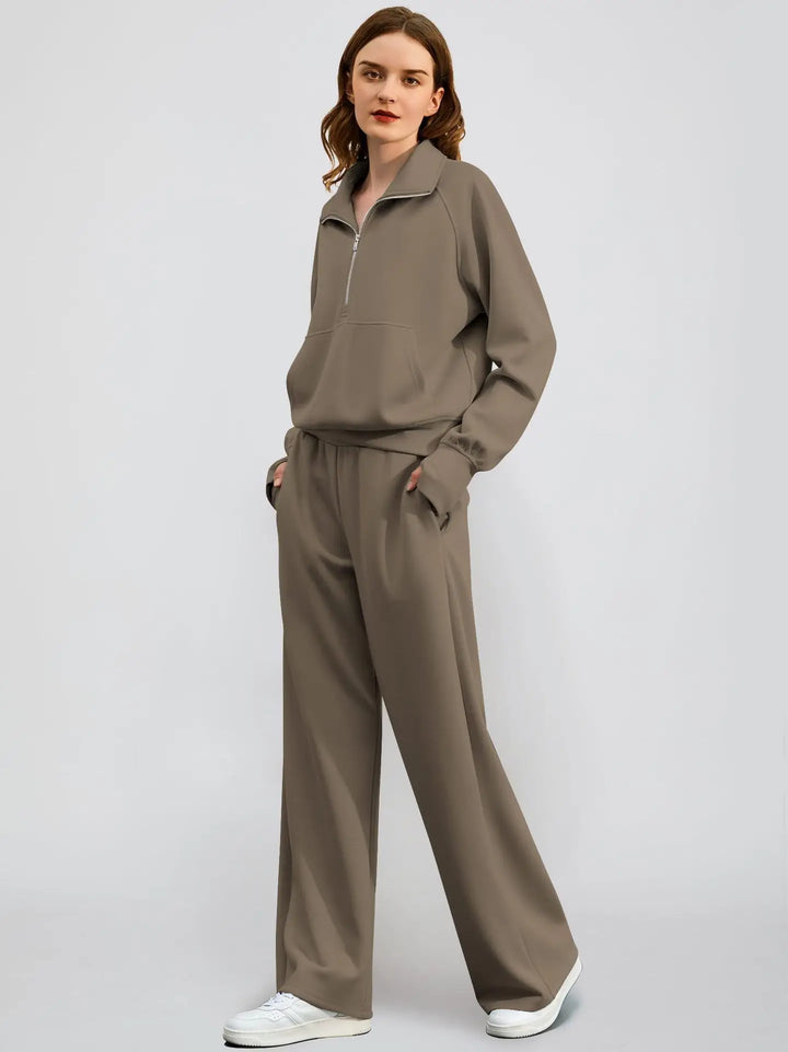 Women's Activewear Set | Half Zip Sweatshirt & Wide Leg Pants