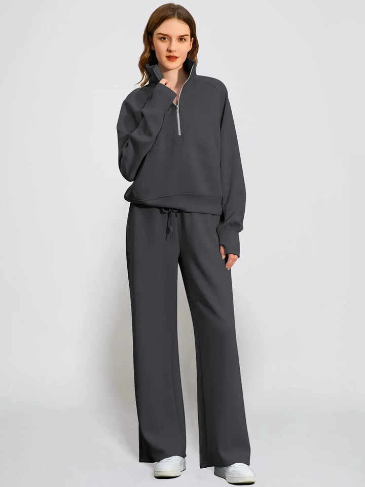 Women's Activewear Set | Half Zip Sweatshirt & Wide Leg Pants
