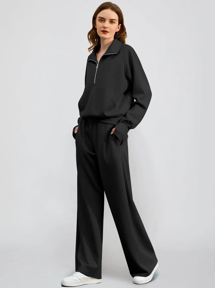 Women's Activewear Set | Half Zip Sweatshirt & Wide Leg Pants