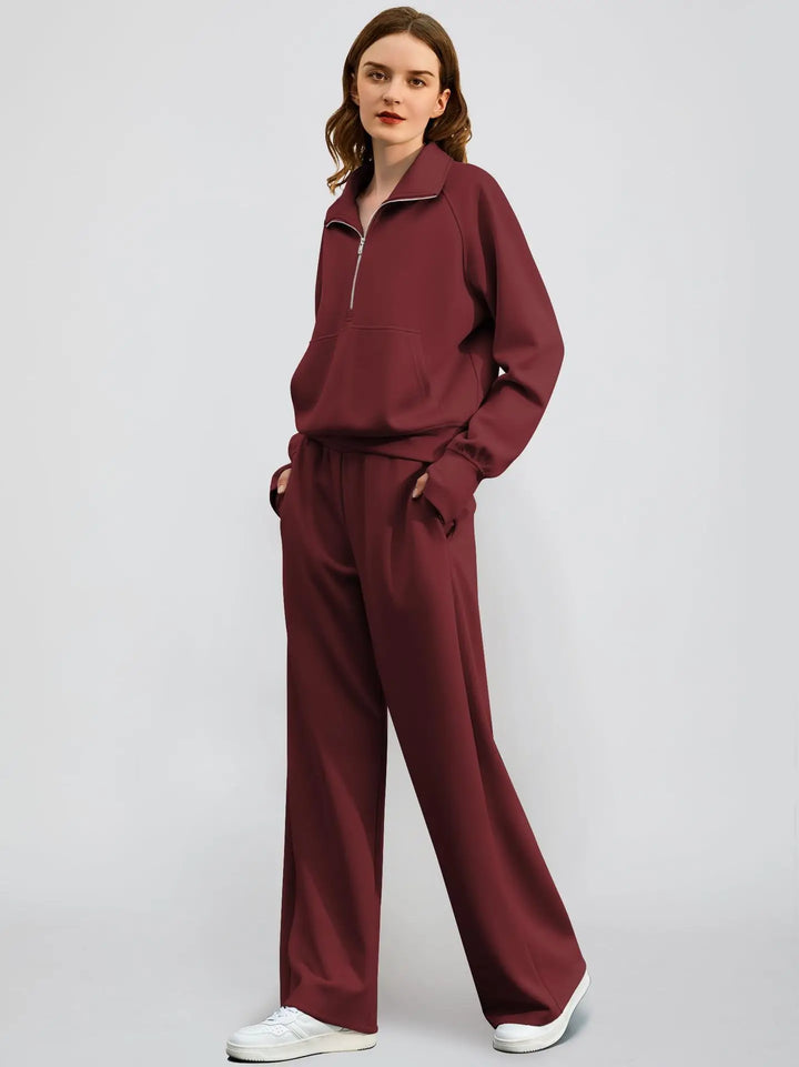 Women's Activewear Set | Half Zip Sweatshirt & Wide Leg Pants