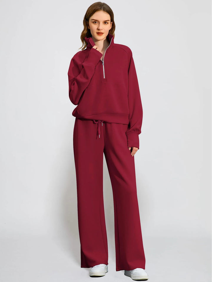 Women's Activewear Set | Half Zip Sweatshirt & Wide Leg Pants