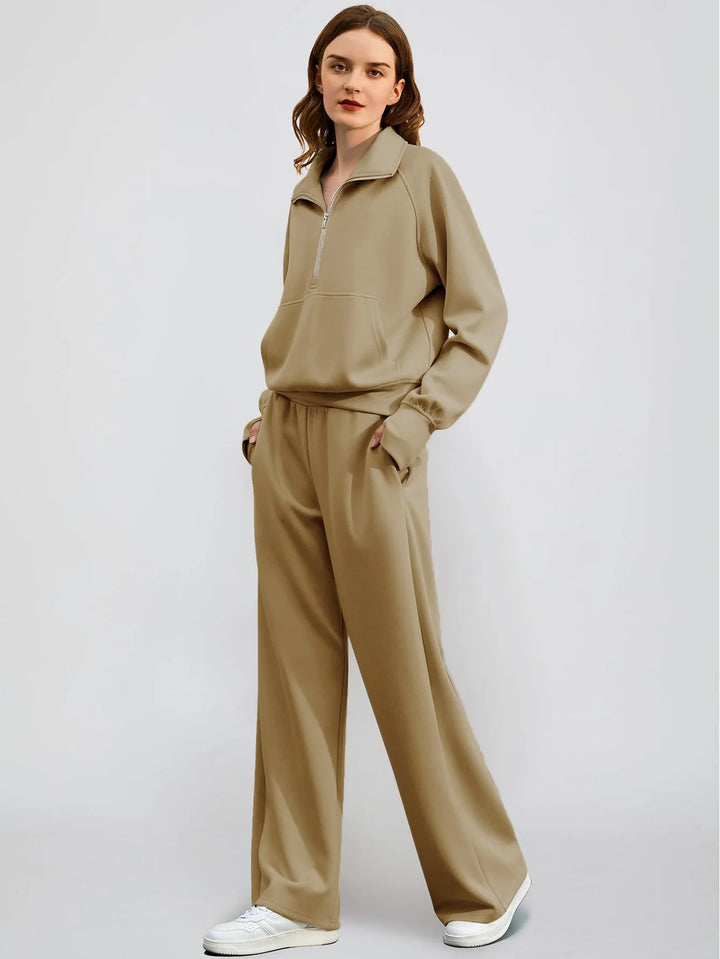 Women's Activewear Set | Half Zip Sweatshirt & Wide Leg Pants