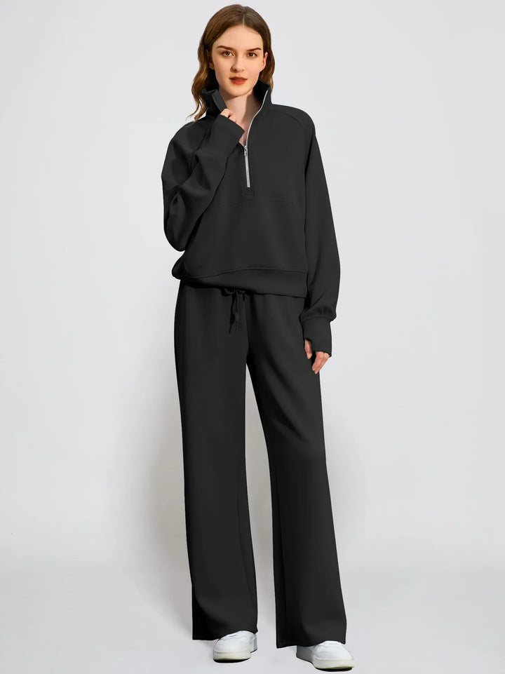 Women's Activewear Set | Half Zip Sweatshirt & Wide Leg Pants