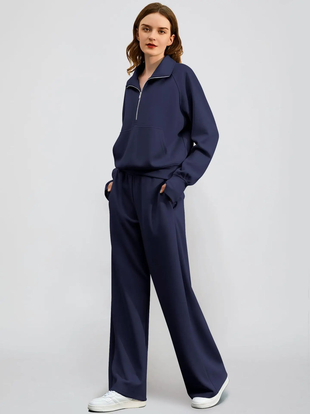 Women's Activewear Set | Half Zip Sweatshirt & Wide Leg Pants