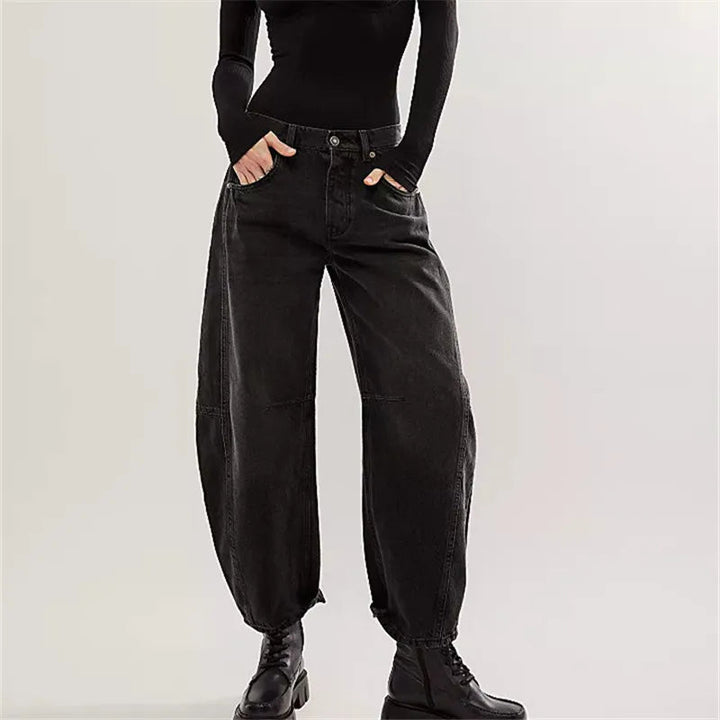 Women's Baggy Jeans with Elastic Cuffs | Casual Denim Pants