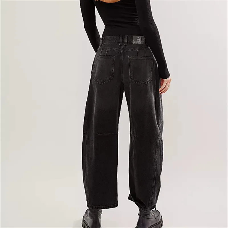 Women's Baggy Jeans with Elastic Cuffs | Casual Denim Pants