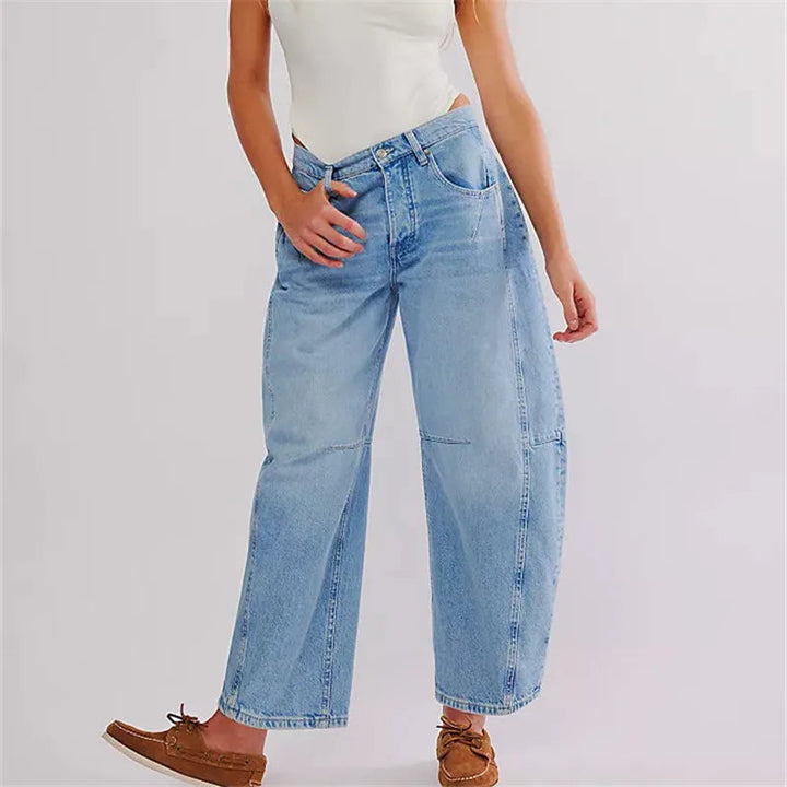 Women's Baggy Jeans with Elastic Cuffs | Casual Denim Pants
