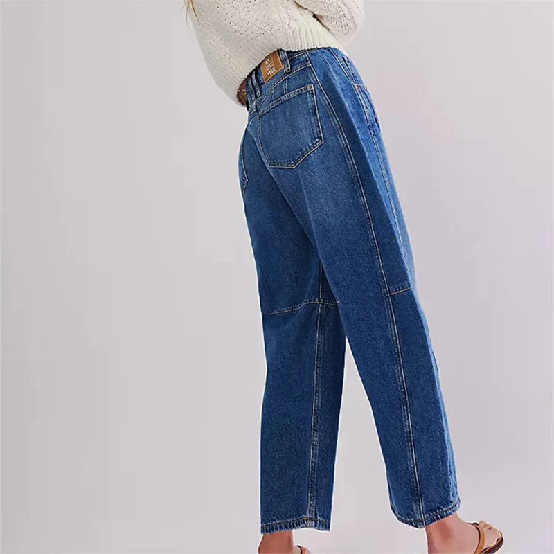 Women's Baggy Jeans with Elastic Cuffs | Casual Denim Pants