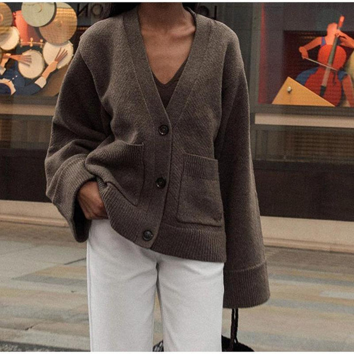 Women's Cardigan Sweater with Patch Pockets | Cozy Knitwear