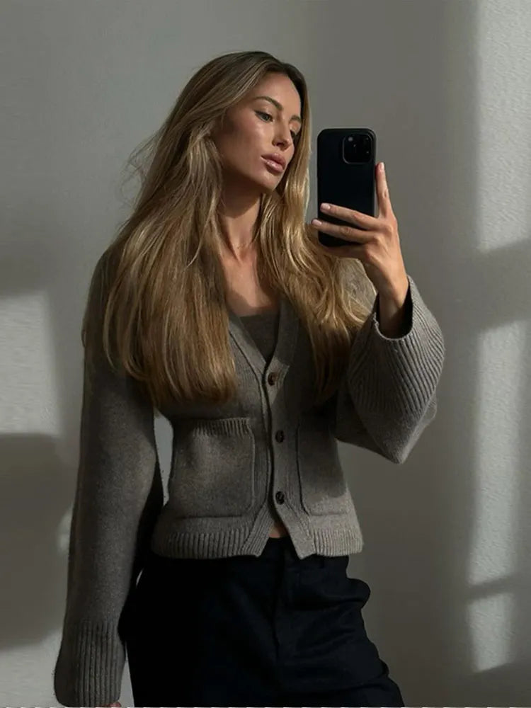 Women's Cardigan Sweater with Patch Pockets | Cozy Knitwear