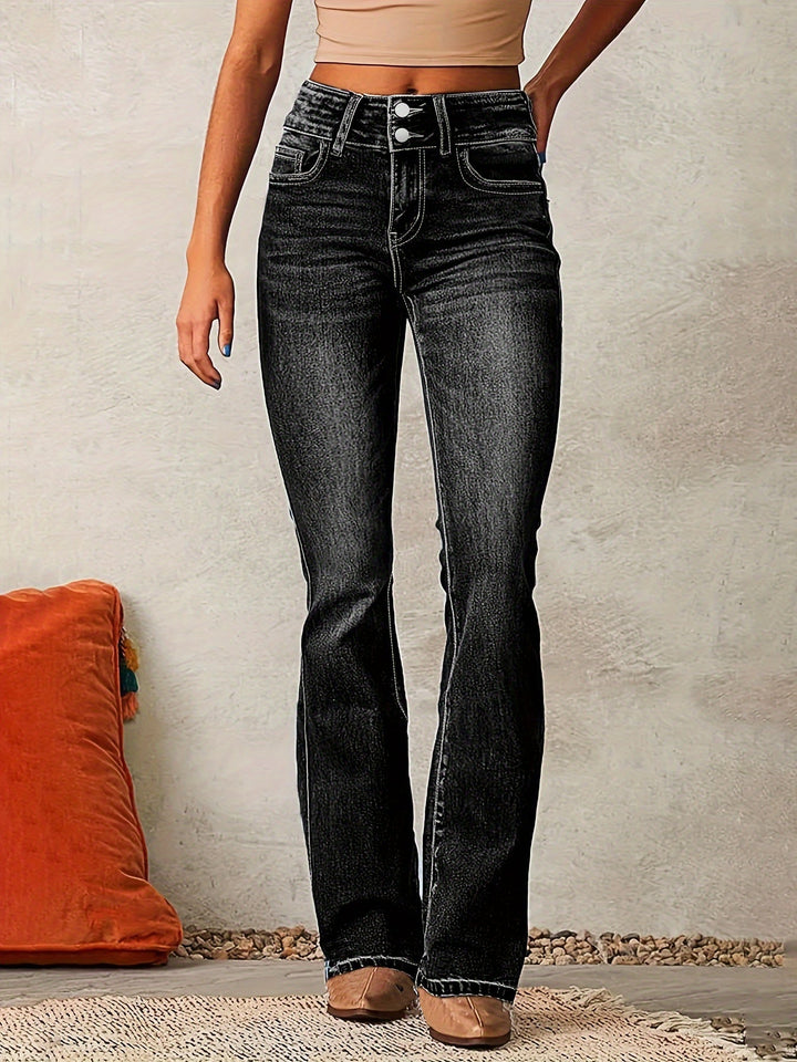 Women's Black Wide Leg Jeans | High-Waisted Flared Denim