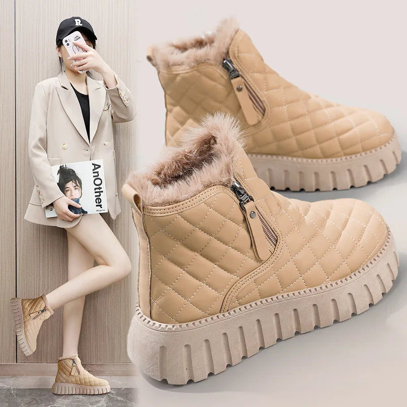 Women's Winter Boots with Fur Lining | Stylish Zipper Design