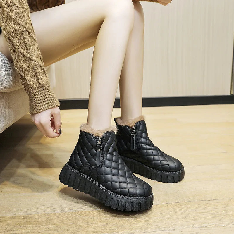 Women's Winter Boots with Fur Lining | Stylish Zipper Design