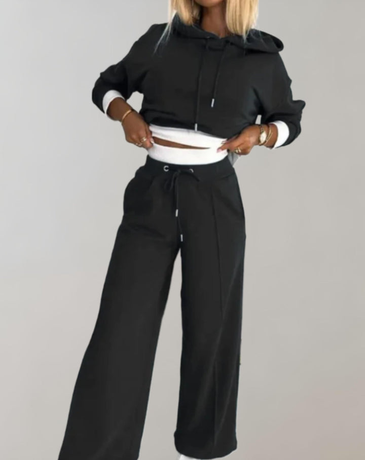 Women's Cropped Hoodie Tracksuit Set | Wide-Leg Trousers
