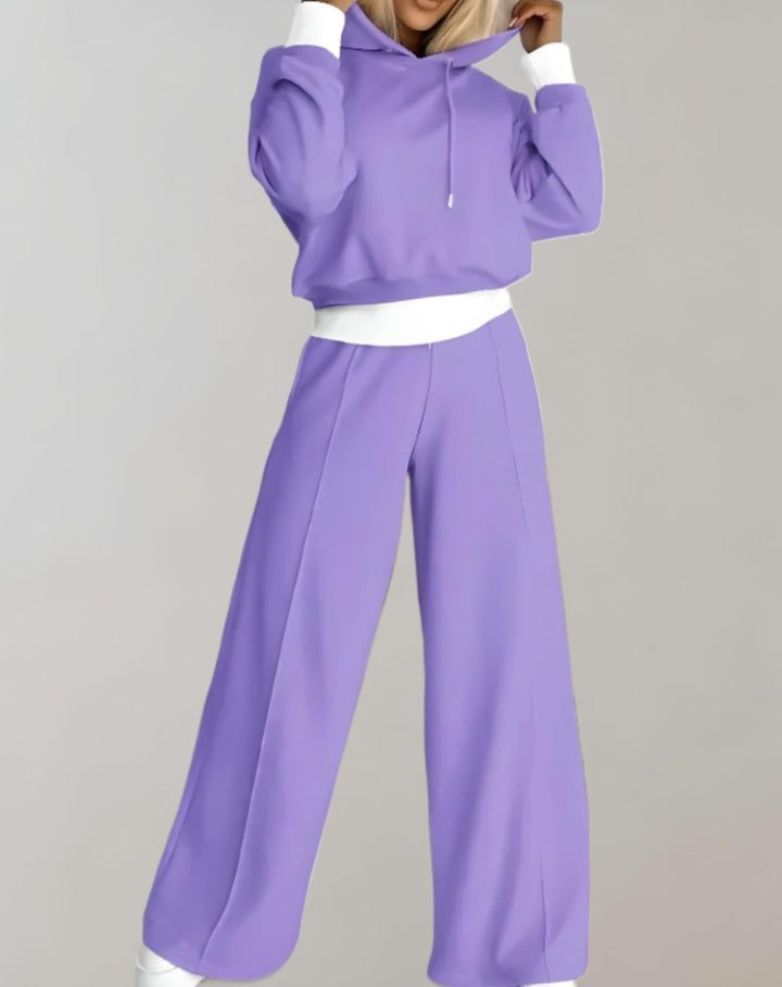 Women's Cropped Hoodie Tracksuit Set | Wide-Leg Trousers